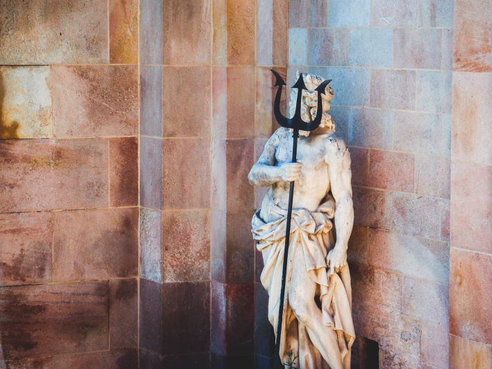 Barcelona, Poseidon holding trident, cascada monumental fountain, stone figure