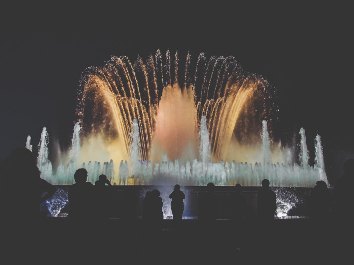 Barcelona, Montjuic water fountain, silhouette spectating