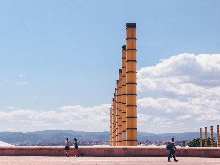 Barcelona, Parc Montjuic, olympic park columns