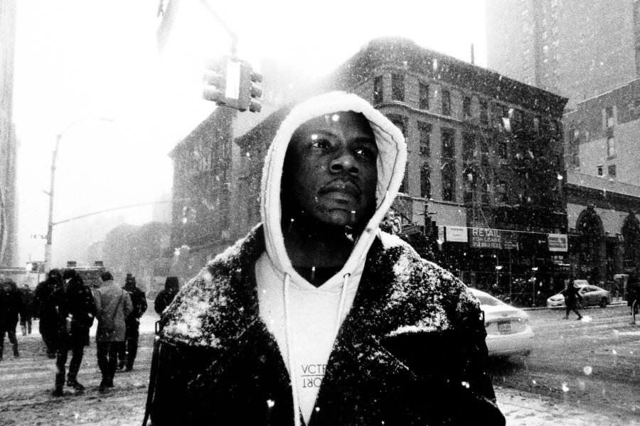 Black and White Street Photography during a Snowshower in New York City