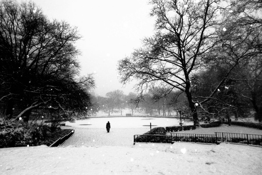 Black and White Street Photography during a Snowshower in New York City