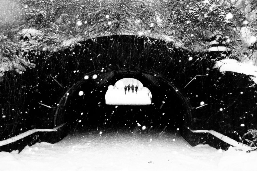 Black and White Street Photography during a Snowshower in New York City