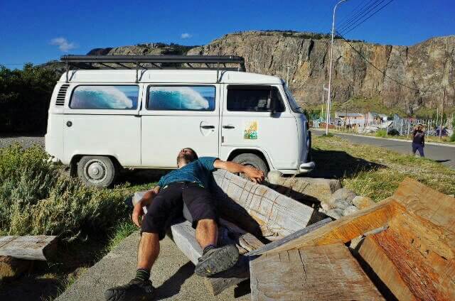 El Chalten White Wave Surfer VW Bus parking